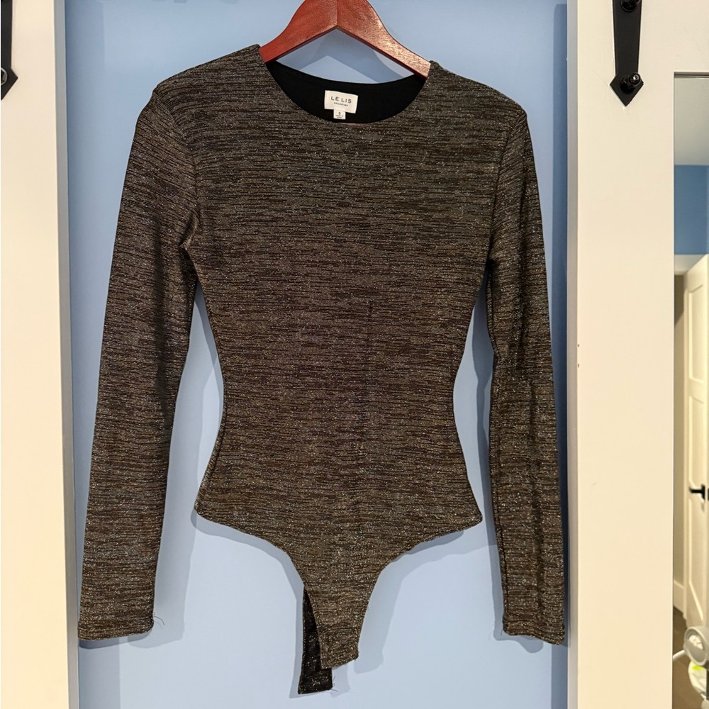 Shimmery Black and Silver Long Sleeve Bodysuit